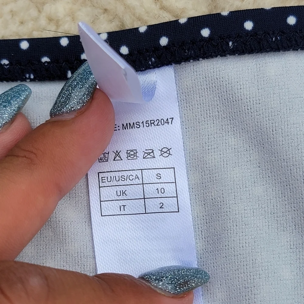 NWT Marie Melli Retro Polka Dot Print Bikini size S Navy White